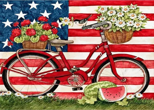 LazyFold Kits de pintura de diamantes para el Día de la Independencia, bicicletas de flores, kits de pintura de diamantes 5D para adultos
