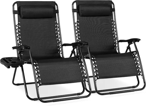 Miniatura 72 de Best Choice Products - Juego de 2 sillas reclinables y ajustables de malla y acero, sillas con sensación gravedad cero con cojines y bandejas