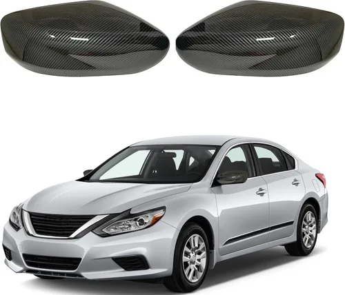 Funda de carcasa para espejo retrovisor lateral con patrón de fibra de carbono Compatible con Nissan Altima 2013-2018 sin luz de señal de giro
