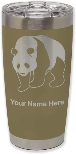 Miniatura 19 de LaserGram Vaso aislado al vacío de 20 onzas, oso panda, grabado personalizado incluido (negro)