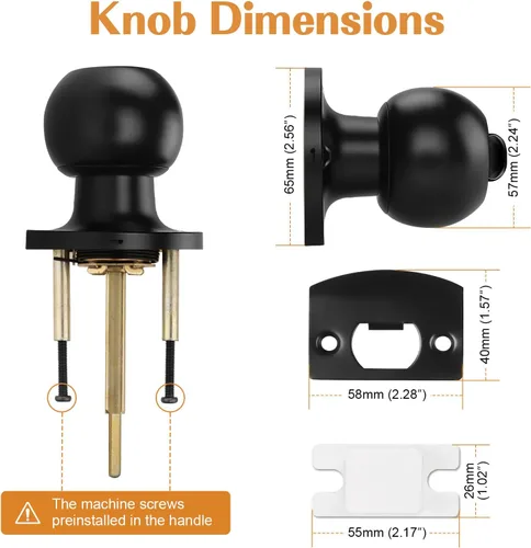 Miniatura 6 de Probrico Cerraduras de puerta de privacidad estilo bola redonda, pomos de puerta interiores negro mate para dormitorio y baño, pomos de puerta sin
