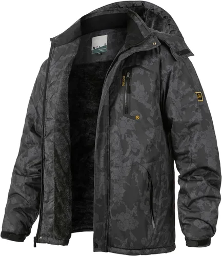 Miniatura 7 de Chaqueta de esquí para hombre, de invierno, con forro polar cálido, impermeable, cortavientos, con capucha, para montaña, senderismo, nieve y lluvia