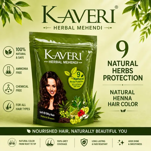 Miniatura 4 de Kaveri Henna Herbal Brown Natural - 9 hierbas Henna en polvo para el cabello - Tinte de henna natural para el color del cabello - Proporciona un
