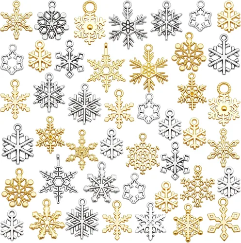 Miniatura 8 de Julie Wang 100 Grams Snowflake Charms for Christmas New Year Jewelry Making Necklace Earring Bracelet Keychain Pendant Craft DIY Finding
