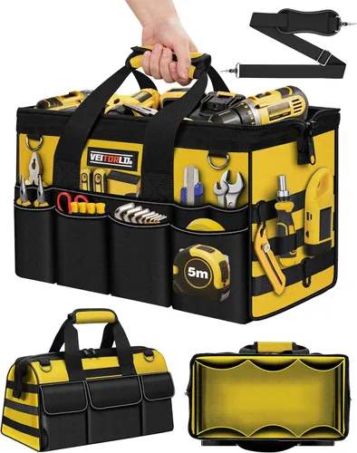 Bolsa de herramientas resistente de 16 pulgadas, organizador de caja de herramientas de 19 bolsillos, bolsa de herramientas portátil con asa suave