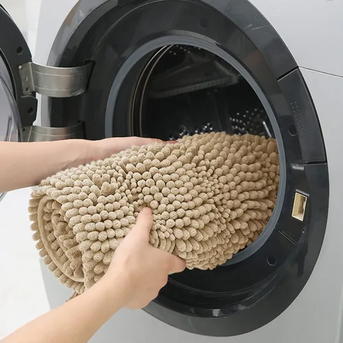 Miniatura 6 de ACCUMTEK - Juego de alfombras de baño a rayas beige de 3 piezas, ultrasuaves, antideslizantes de chenilla, alfombras de baño mullidas y absorbentes
