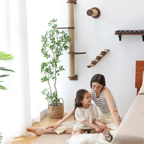 Miniatura 5 de FUKUMARU Muebles de pared para gatos, estantes de gatos de 11.8 pulgadas para paneles de yeso, escaleras de madera de nogal para gatitos para montar