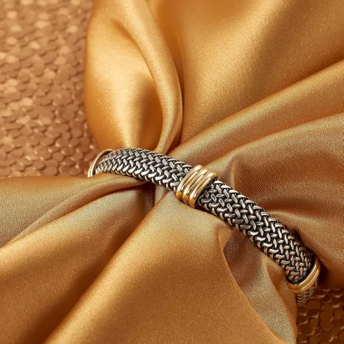 Miniatura 5 de Ross-Simons Italian Sterling Silver and 18kt Bonded Gold Woven Bracelet