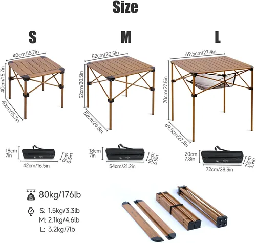 Miniatura 3 de iClimb Mesa ligera y estable de aluminio plegable cuadrada con parte superior enrollable y bolsa de transporte para acampar, picnic, patios