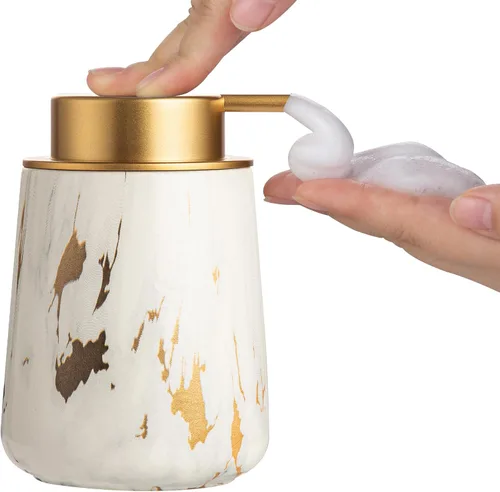Miniatura 11 de Enra Dispensador de jabón espumoso de cerámica, dispensador de jabón de espuma de mármol de 12 onzas, dispensador de jabón de manos recargable