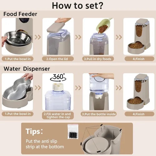 Miniatura 7 de Paquete de 2 alimentadores automáticos para gatos y dispensador de agua de acero inoxidable, juego de bebedero para perros por gravedad, juego