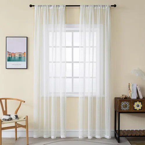 Miniatura 19 de Cortinas plisadas negras traslúcidas de 84 pulgadas de largo, 2 paneles para dormitorio, lino texturizado, ganchos transparentes para pista