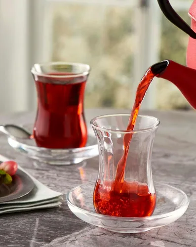 Miniatura 3 de Tazas y platillos turcos, 12 piezas, auténticos vasos de té turco de cintura delgada, juego de té tradicional perfecto para fiesta de té árabe