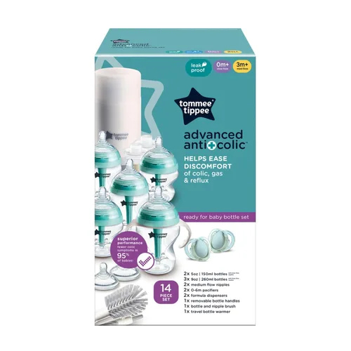 Miniatura 8 de Tommee Tippee Advanced - Juego anticólico de 14 piezas de biberón para bebé, calentador de biberones y chupetes de viaje, 5 biberones sin BPA, 0+