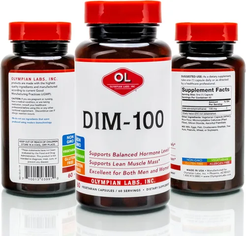 Miniatura 3 de Olympian Labs DIM Suplemento 100mg - Cápsulas diarias - Diindolilmetano para hombres y mujeres, 100 mg, 60