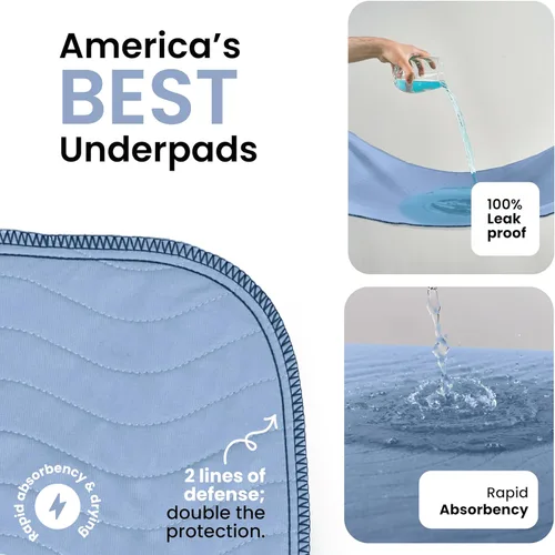 Miniatura 2 de IMPROVIA® Almohadillas lavables, almohadillas reutilizables de gran absorción para incontinencia para niños, adultos, ancianos y mascotas, Azul
