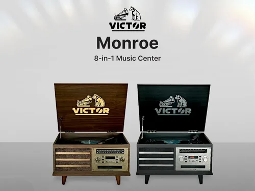Miniatura 2 de VICTOR VWRP-3700 Monroe - Tocadiscos retro 8 en 1 y centro de entretenimiento con Bluetooth y altavoces integrados, grafito