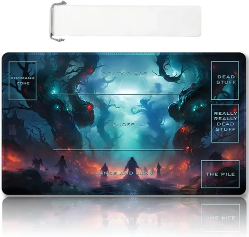 Miniatura 10 de Tapete de juego MTG cosido de alta calidad con zonas y parte trasera de goma antideslizante, tapete de juego TCG para MTG y otros juegos de cartas