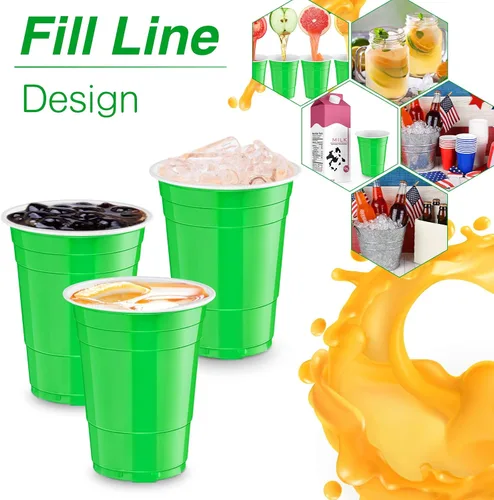 Miniatura 3 de Lounsweer 100 vasos desechables de graduación de 16 onzas para fiesta, vasos de plástico resistentes para agua potable, para cumpleaños, baby Verde