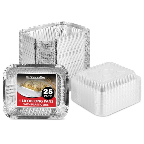 Miniatura 11 de Stock Your Home Sartenes pequeñas de aluminio de 2 libras con tapas (paquete de 100) con papel de aluminio y tapa de plástico transparente