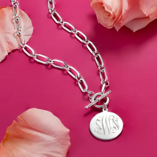 Miniatura 2 de Ross-Simons Italian Sterling Silver Personalized Paper Clip Link Disc Toggle Necklace