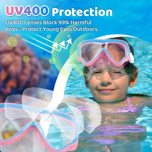 Miniatura 8 de Vvinca Gafas de natación para niños con cubierta para la nariz, antivaho, a prueba de fugas, máscara de natación de visión amplia con correa de tela