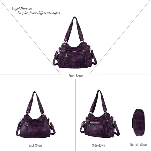 Miniatura 171 de Angel Barcelo - Bolsa de hombro amplia para mujer, diseño Hobo, cuero lavado