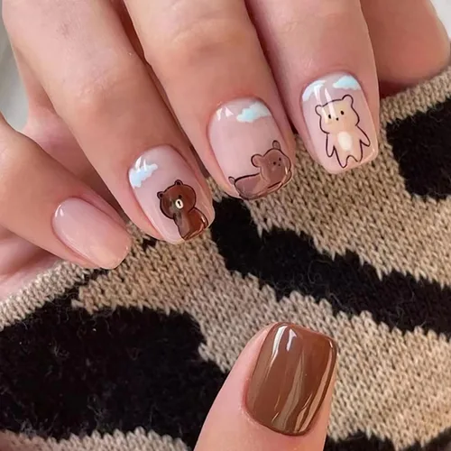 Miniatura 9 de Uñas postizas a presión de longitud corta, 24 piezas de cobertura completa, reutilizables, brillantes, uñas postizas con pegamento, uñas postizas