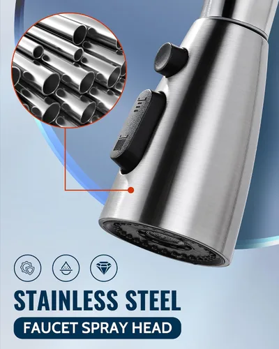Miniatura 2 de Repuesto de cabezal de grifo de cocina: cabezal rociador de acero inoxidable, 3 modos de boquilla de pulverización extraíble con 9 adaptadores