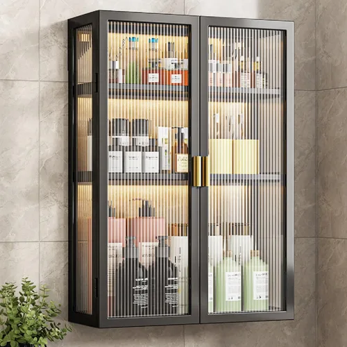 Miniatura 8 de Gdrasuya10 Organizador de armario colgante para montar en la pared, armario de cocina de metal con puertas acrílicas para comedor, cocina, baño