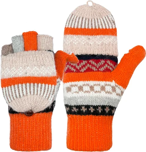 Miniatura 15 de Beurlike Guantes de invierno para mujer, de lana cálida, a prueba de viento, convertibles, sin dedos