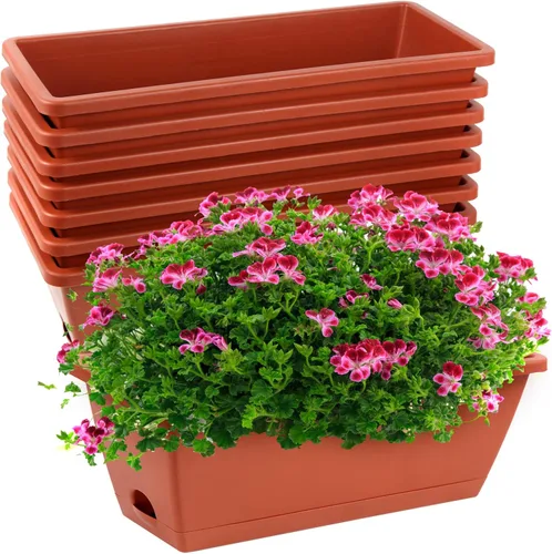 Macetero rectangular con agujeros de drenaje y bandejas, 8 unidades, macetas de plástico para ventana de 17 pulgadas, macetas de plástico para Rojo