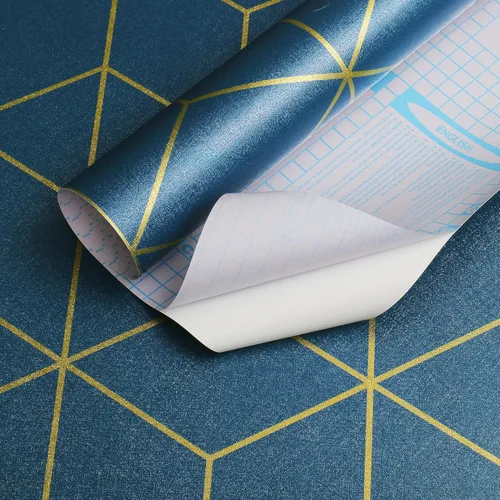 Miniatura 8 de Safiyya Papel tapiz geométrico azul y dorado, autoadhesivo, extraíble, impermeable, para paredes, rollo de vinilo de 118 x 17.3 pulgadas