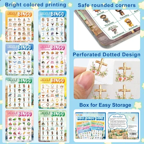 Miniatura 4 de Fancy Land Juego de bingo bíblico para vacaciones, escuela bíblica, juego de tarjetas de bingo religiosas para niños, iglesia dominical cristiana