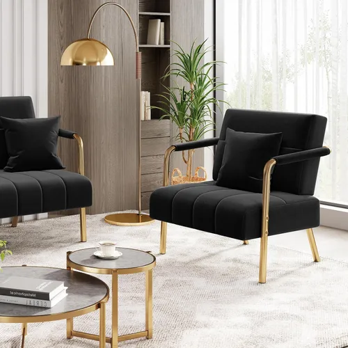 Miniatura 2 de Yaheetech Silla decorativa de terciopelo de 30 pulgadas de ancho, silla de sala de estar con marco dorado y almohada acogedora para sala de estar