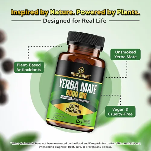 Miniatura 5 de Yerba Mate extra fuerte de alta potencia, 60 mg de cafeína por cápsula, suplementos de extracto de píldoras para energía natural limpia, fabricado