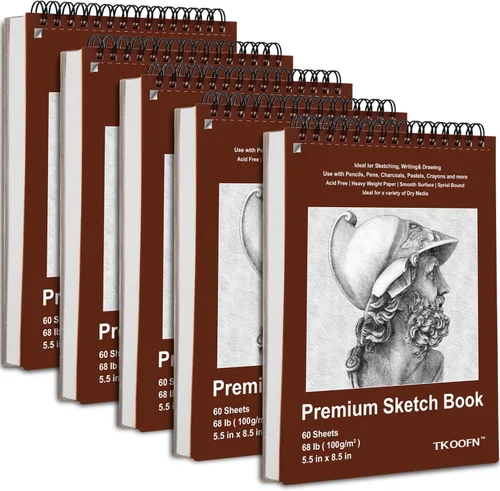 Miniatura 10 de TKOOFN Paquete de 10 cuadernos de bocetos de 5.5 x 8.5 pulgadas a granel (600 hojas en total), blocs de dibujo premium encuadernados en espiral