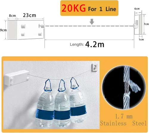 Miniatura 2 de Tendedero retráctil Línea de ropa para interiores y exteriores Línea de secado de ropa resistente Estante de secado de ropa montado