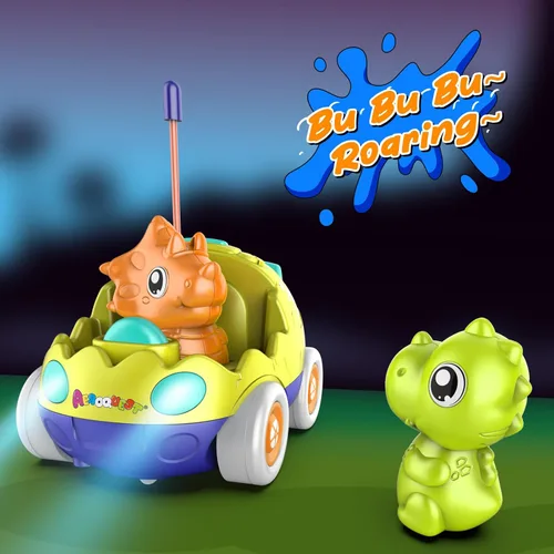 Miniatura 4 de AEROQUEST Coche de Control Remoto para Niños Pequeños Juguetes para Niños de 18+ Meses Coches RC con Luces LED y Música Juguetes de Dinosaurio