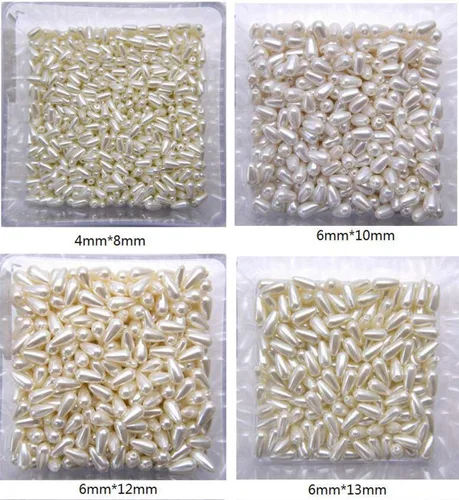 Miniatura 3 de Cuentas de perlas de imitación, cuentas de joyería de perlas de plástico blanco con agujero recto en forma de gota, cuentas de imitación de perlas