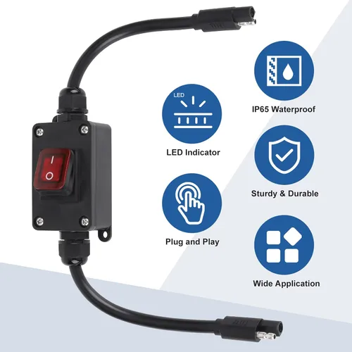 Miniatura 2 de Interruptor de alimentación en línea de 12 V, conector SAE impermeable briidea IP65 con indicador LED retroiluminado, cable de 14 AWG, ideal