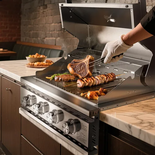 Miniatura 5 de Parrilla de gas propano incorporada premium de 4 quemadores, acero inoxidable 304 todo engrosado, 32,000 BTU con 516 pulgadas cuadradas de espacio