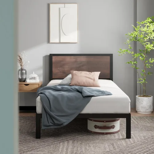 Miniatura 7 de ZINUS Mory - Marco de cama de metal y madera, soporte de listones de madera, no necesita somier, fácil de montar, tamaño individual