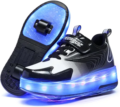 Zapatos para niños con ruedas - 4 en 1 Zapatos con ruedas iluminados con luces LED recargables por USB para regalos de Navidad y escuela