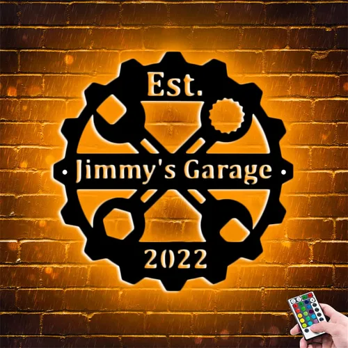 Miniatura 20 de Letrero de garaje con nombre personalizado, herramientas de reparación de luz, arte de pared, taller, reparación mecánica, lámpara de neón para papá