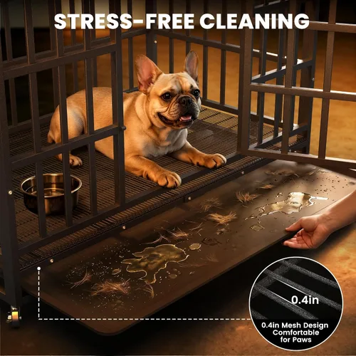 Miniatura 6 de Hiwokk Jaula para perros de 38 pulgadas, perrera indestructible a prueba de escapes para perros grandes de alta ansiedad, jaula de metal fuerte