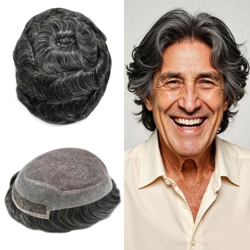Miniatura 33 de LYRICAL HAIR Sistema de pieza de pelo tipo tupé para hombre, pieza de cabello de poliuretano alrededor de la unidad de cabello para hombres, 5 x 7