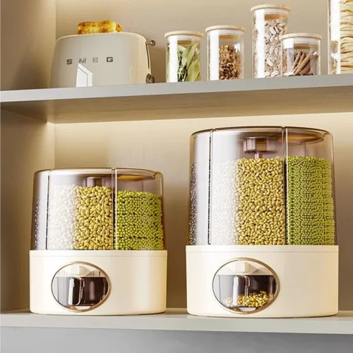 Miniatura 6 de Dispensador de alimentos giratorio de 6 rejillas prémium con tapa sellada, contenedor de almacenamiento de granos de rotación de 360° para arroz