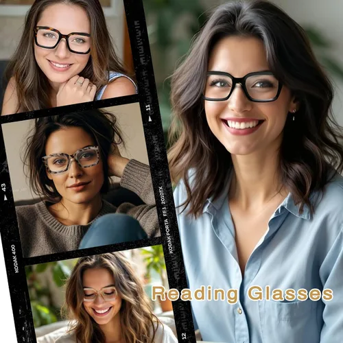 Miniatura 2 de Lentes de lectura de gran tamaño para mujer, paquete de 4 unidades, estilo Oprah, cuadrados, con bloqueo de luz azul, lectores de computadora