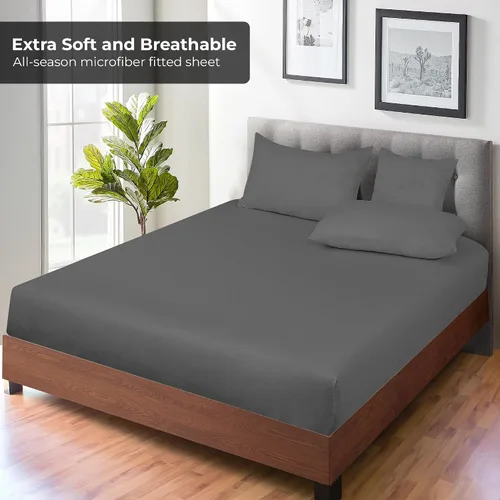 Miniatura 4 de Royale Linens Paquete de 2 sábanas bajeras, sábanas elásticas, sábana bajera tamaño Queen, suave y transpirable, microfibra cepillada de 1800, Gris